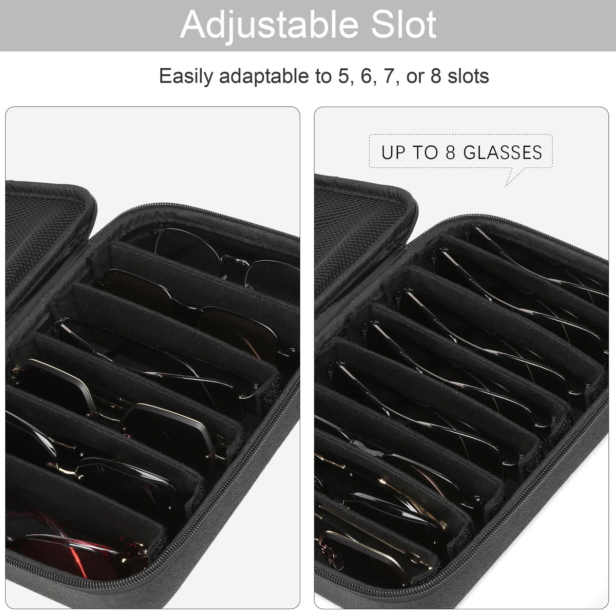 Bukere Travel Sunglasses Organizer Case Adjustable Slot For Multiple Eyeglasses Hard-shell Portable Storage Box for Men Women