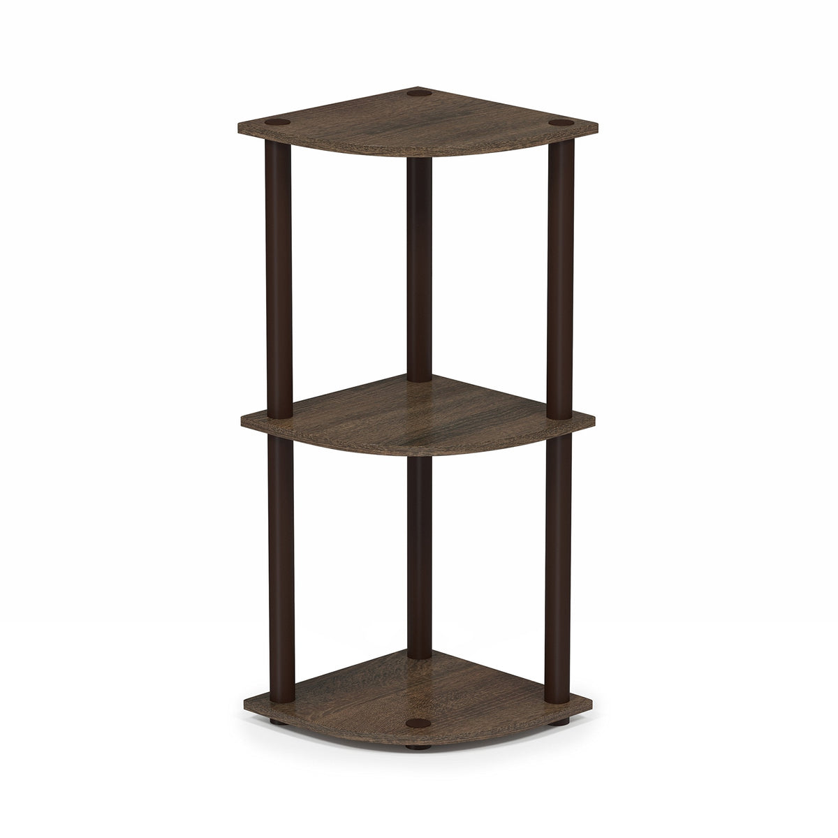 Furinno TURN-N-TUBE Corner Shelf, 3-Tier Corner Bookshelf, Display Storage Shelves with Open Shelves, for Organization and Storage, Living Room, Home Office, Garage, Walnut