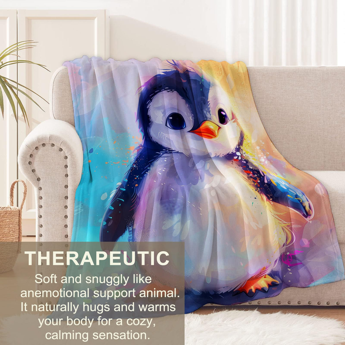 Flannel Penguin Blanket for Women, Girls & Boys - Soft, Warm & Cozy Throw Blanket for Sofa, Couch, Bed & Living Room - 60" x 50" - Penguin Decor