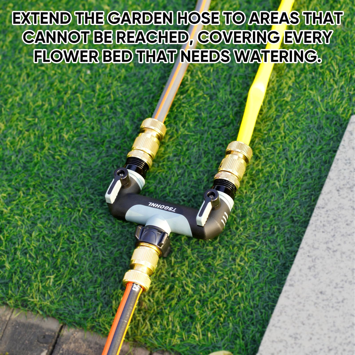 2 way hose splitter outdoor spigot splitter hose bib adapter garden faucet manifold water hose connector multiple hose connection garden watering - Grey