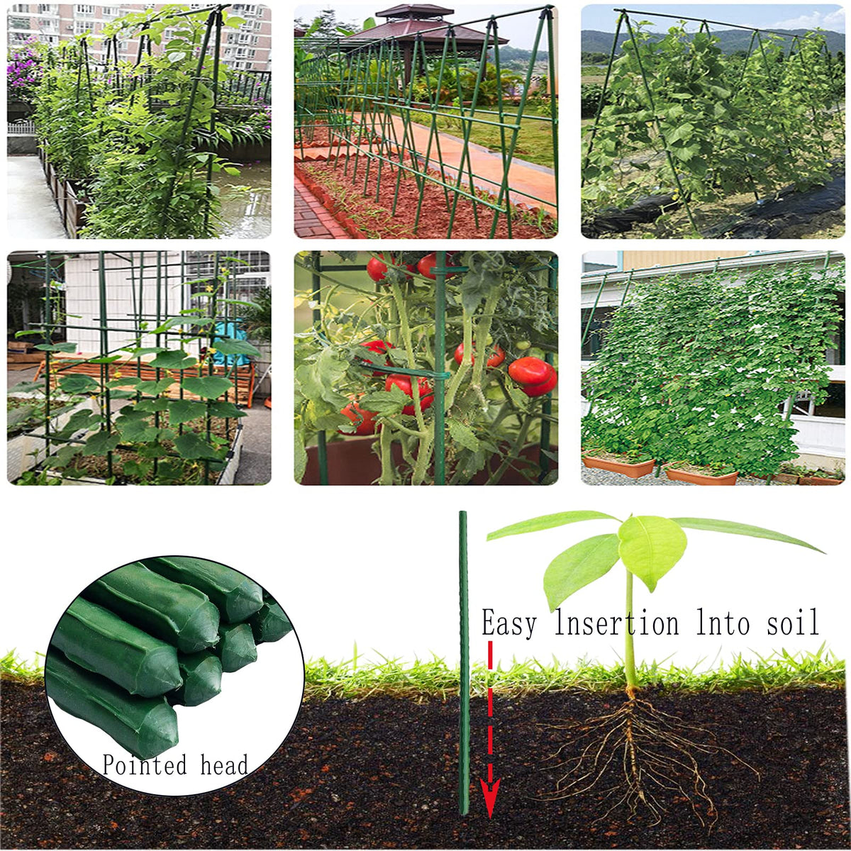 Arlai 45cm/1.48 Ft Garden Stakes, Plastic Coated Steel Plant Stakes Sturdy Tomato Stakes, Pack of 25