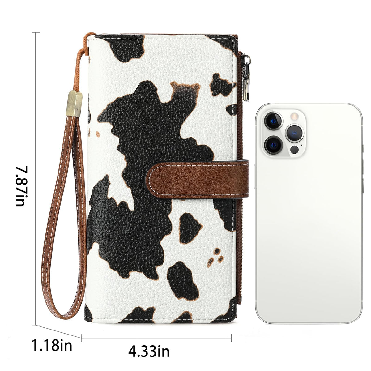 GOIACII Wallet for Women Large Wristlet Purse Trifold Clutch Cow Print