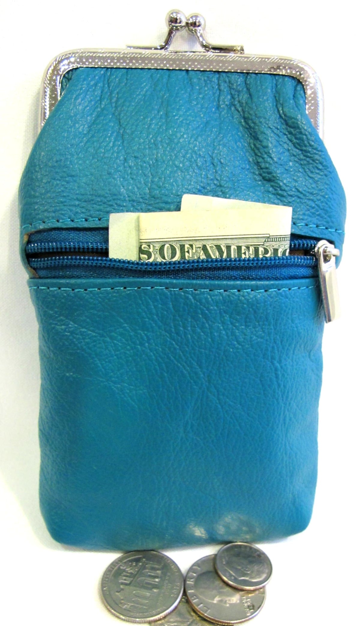 Women 100% Pure Leather Cigarette Case Lighter Match Pocket Zipper Coin Pouch -Teal