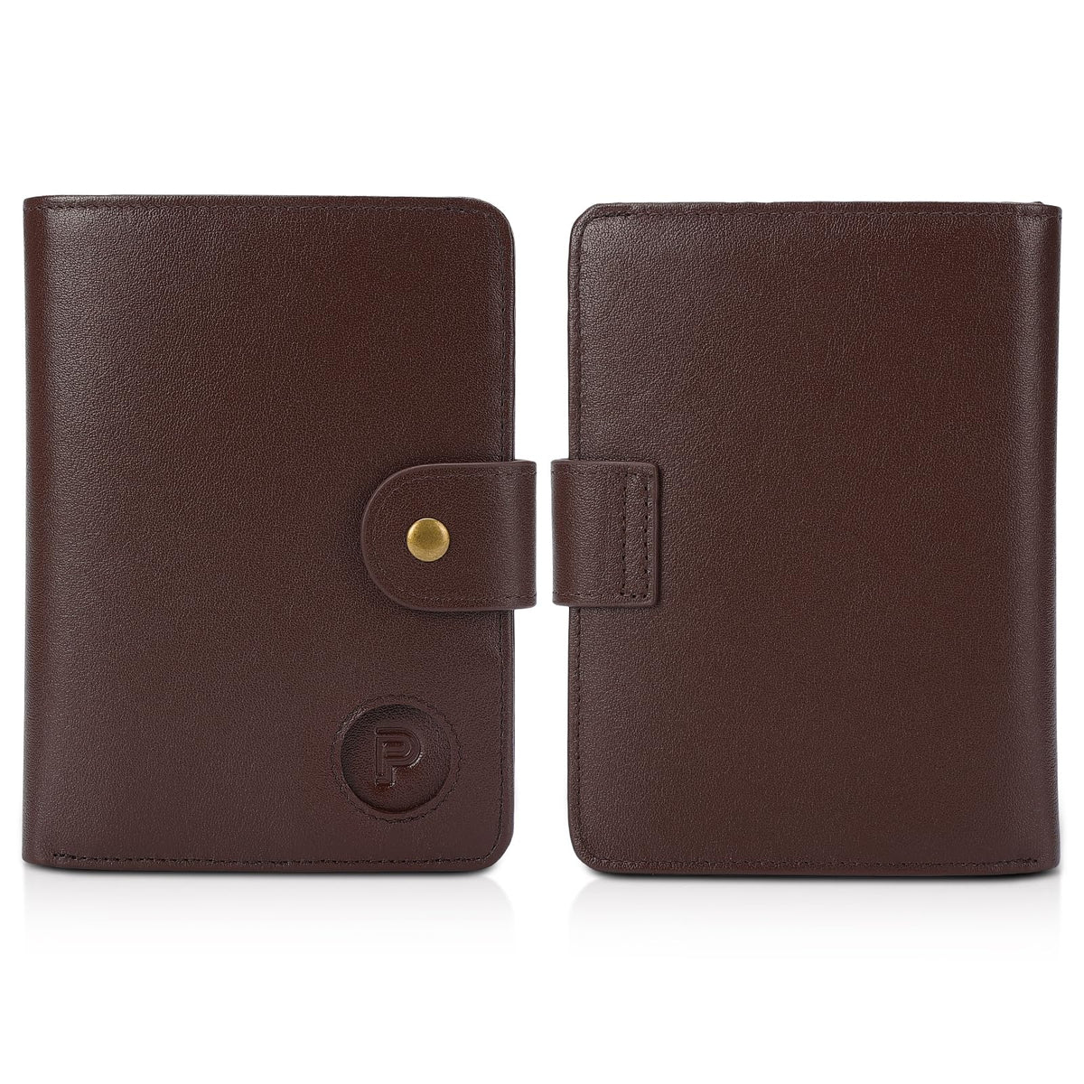 Polare Luxury RFID Blocking Leather Passport Holder Travel Wallet For Men and Women (Coffee with AirTag Slot(Snap Version))