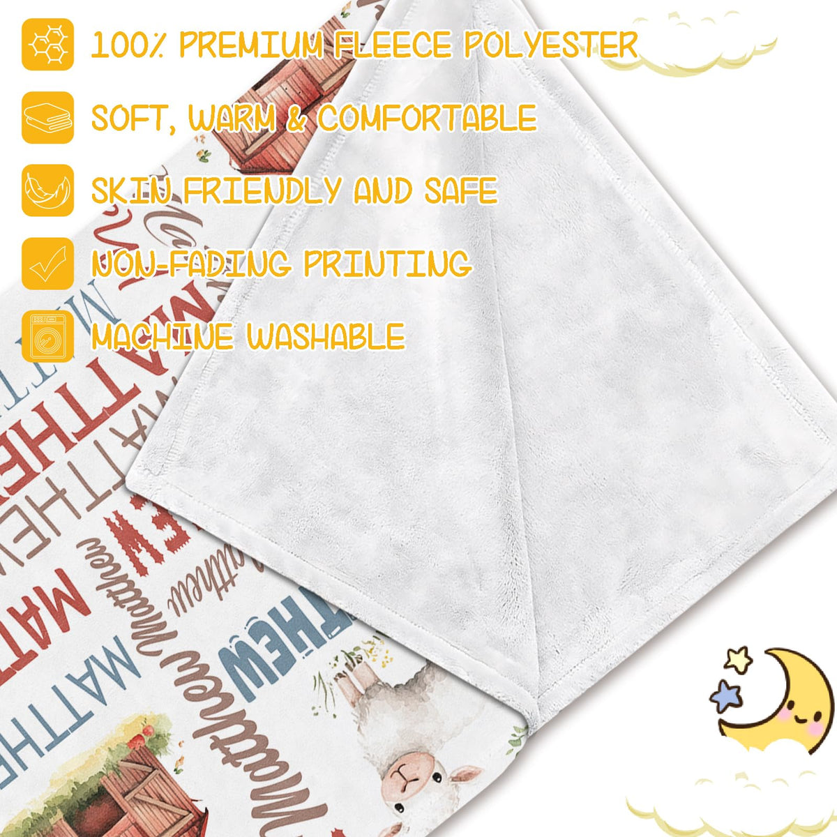 PUREFLY Personalized Baby Blanket - Custom With Name for Girls and Boys, Super Soft Plush Fleece, Personalized Gifts for Newborn