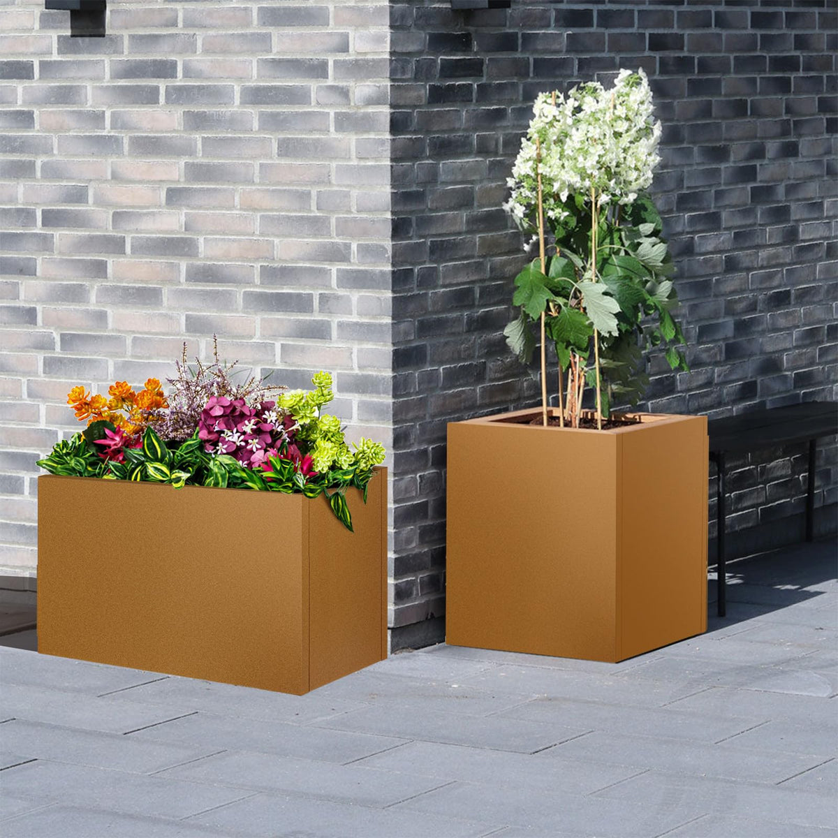 Meyoppm 24"x24"x25" Corten Steel Planter Box, Rustic Metal Planter with Drainage Holes, Rust & Weather Resistant for Patio Garden Indoor Outdoor Commercial Use