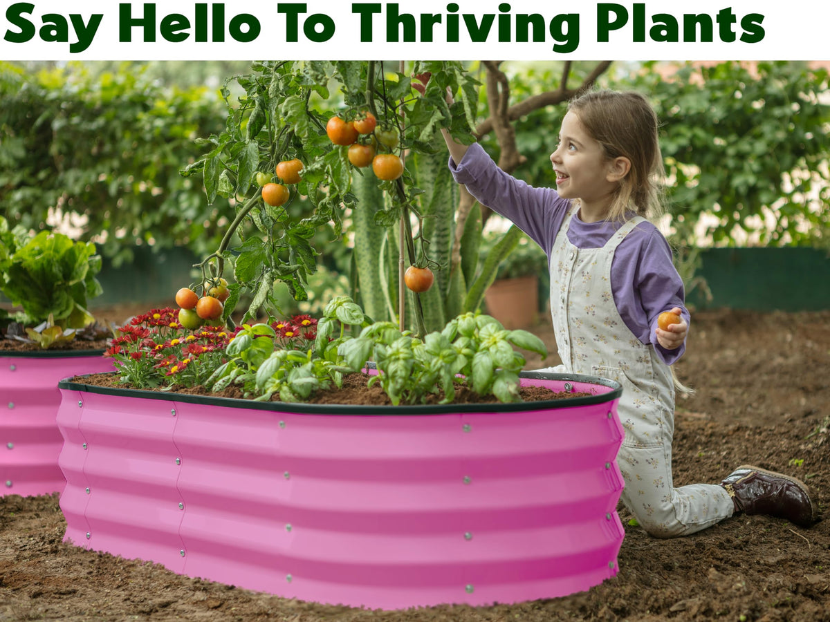 Plant & Plot Galvanized Raised Garden Beds Outdoor // 4×2×1 ft Planter Raised Beds for Gardening, Vegetables, Flowers (Pink) // Large Metal Garden Box