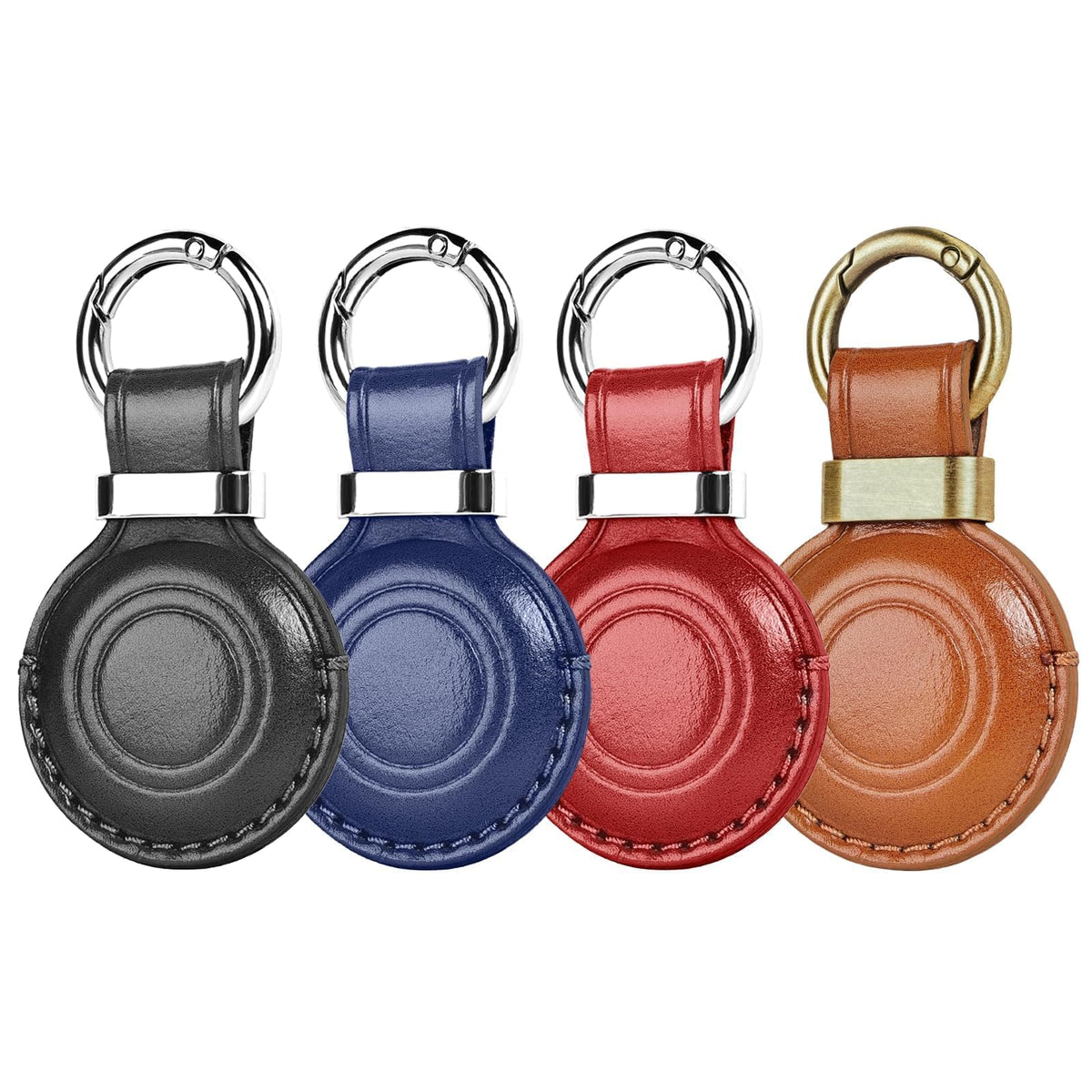 MOLOVA Leather Holder Keychain for AirTag 2nd Gen (2026) & 1st Gen, Compact Design with Air tag Case, Secure Protective Cover with Ring Car Keys Chain Fob Accessories, Black/Dark Blue/Red/Vintage
