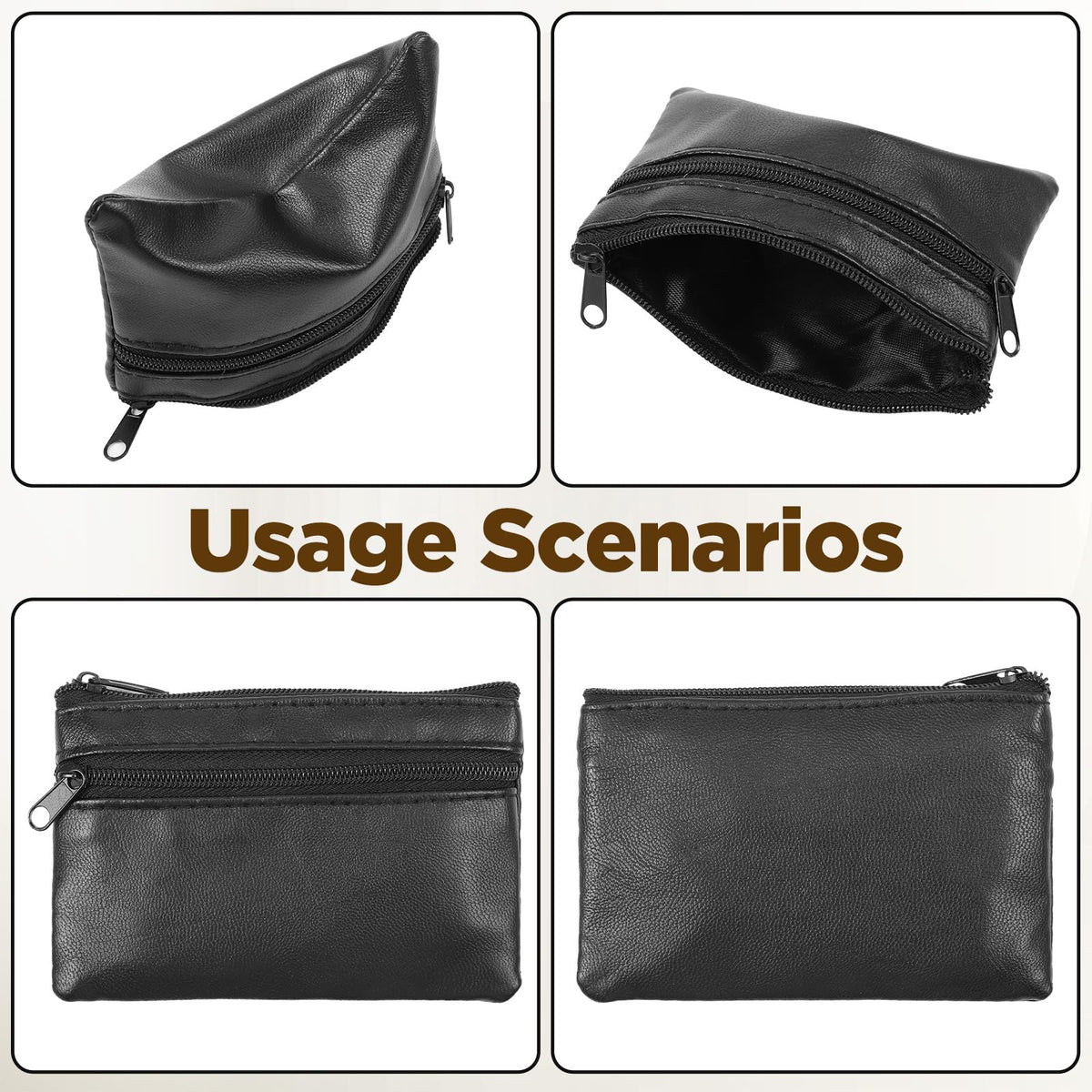 DOPENSPI 2 Pcs PU Leather Zipper Coin Purse, Mini Change Wallet Card Holder Black Zipper Pouch Small Coin Pocket Pouch for Women Men Purse Travel Daily Use