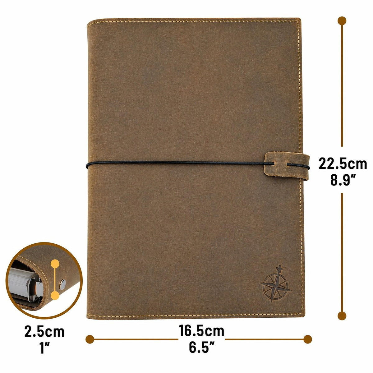 Wanderings A5 Leather Binder Planner - Refillable 6 Ring Journal with Inner Pockets - Hand-Crafted Genuine Leather Organizer- Filofax Compatible. 2026/27 Monthly Weekly Calendar with Notes - 6" x 8.5"