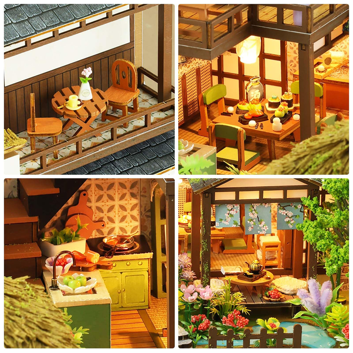 Foyucool Miniature House Kit, Tiny House Kit with Light, DIY Mini House Building Kits for Adults to Building, Unique Gift for Birthday Mother's Day, Bamboo Spring Courtyard