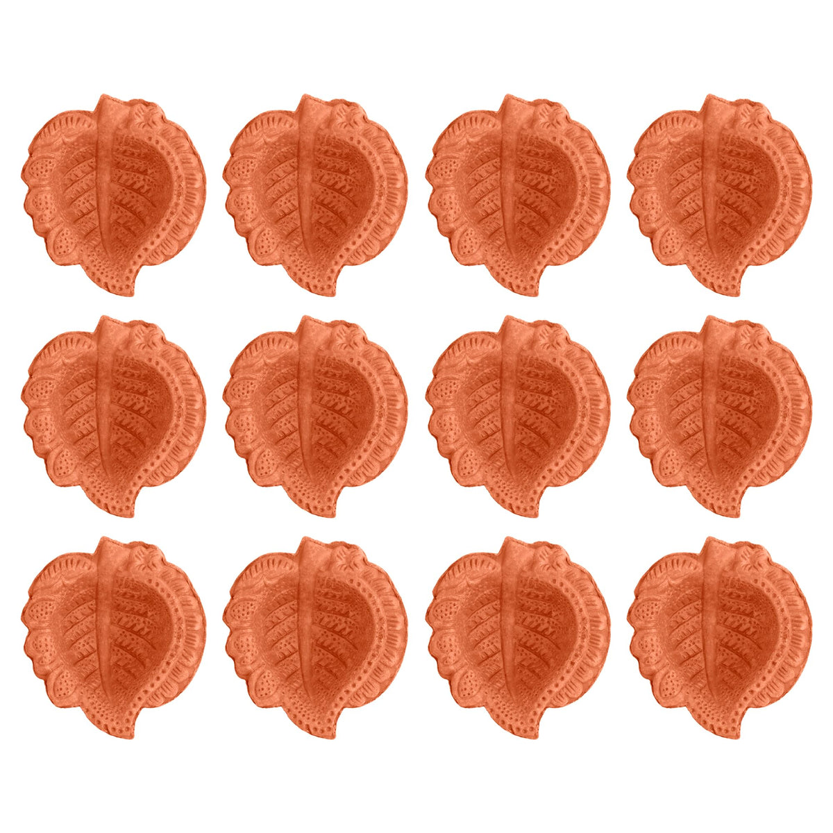 Craftsman 12 Pc Clay Diya Set, Handmade Terracotta Oil Lamps, Design 2, Brown, Model DIYA113 for Diwali Festive Decor