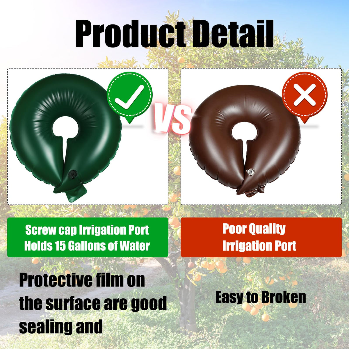 Foaincore 6 Pcs 10 Gallon Heavy Duty Tree Watering Ring PVC Drip Irrigation Deep Tree Root Watering Bag Round Trees Slow Release Water Pouch Planting Drip Irrigation Rings for Gardening Supply(Green)
