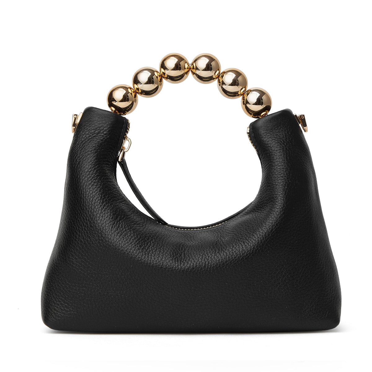 DORIS&JACKY Small Top Handle Clutch Purse for Women, Designer Leather Evening Crossbody Bag with Metal Ball Tote Handle And Leather Chain Strap (Black)