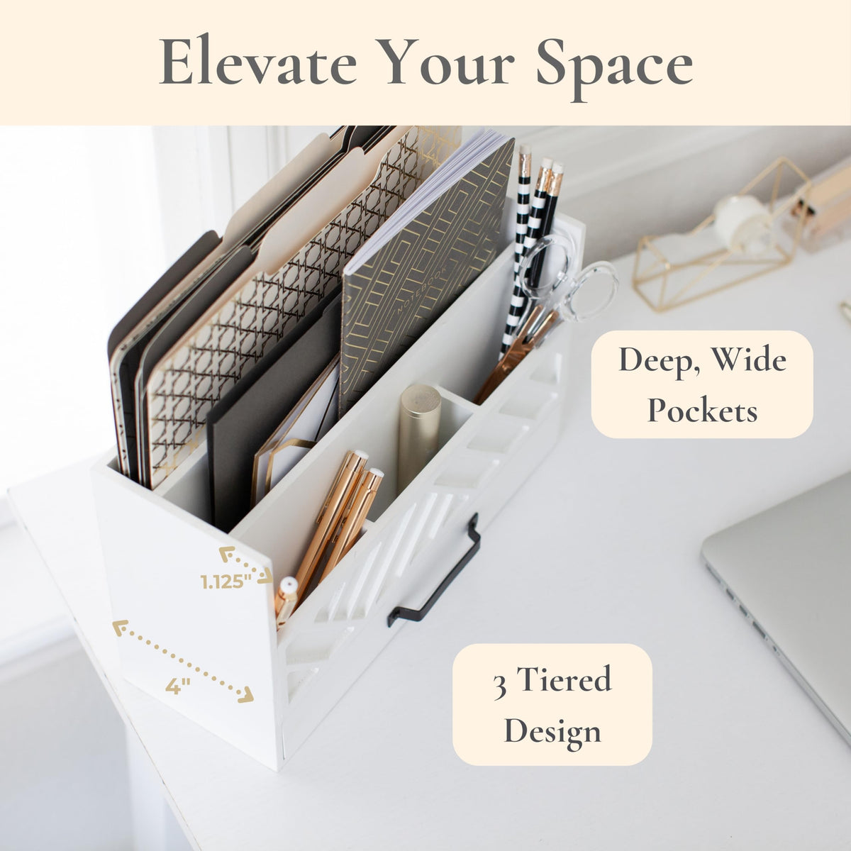 BLU MONACO | Wooden Mail Organizer with Drawer | Mail Organizer Countertop with 6 Compartments | Bill Holder for Desk | White Desktop Mail Sorter