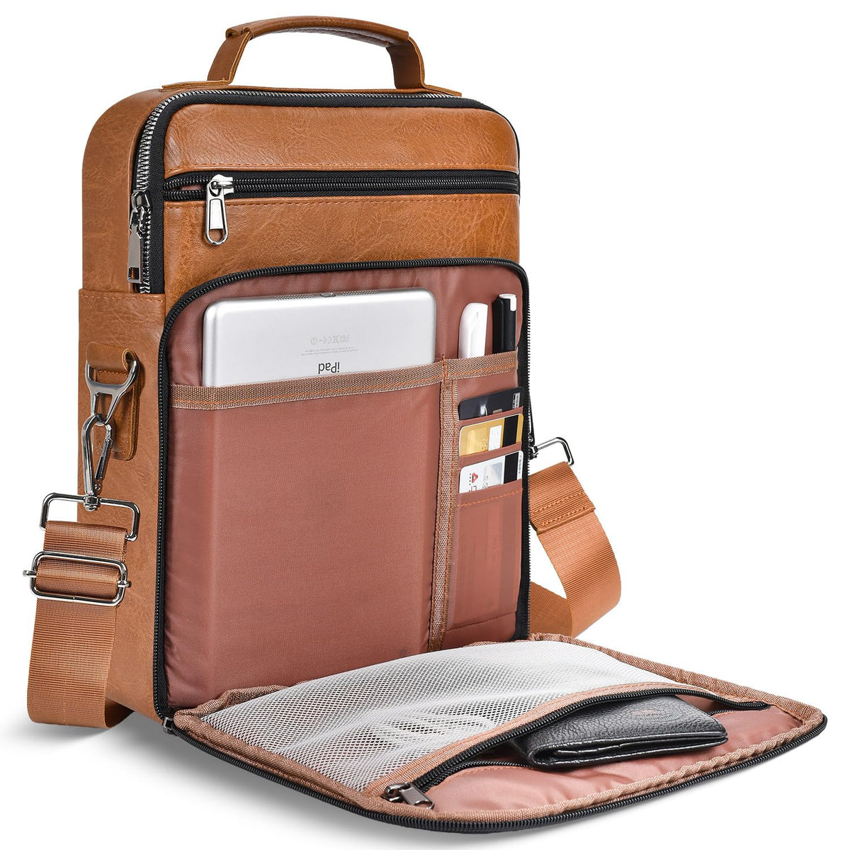 11 inch Leather iPad Bag for 2026 iPad Pro 11 M4 M5 & Air 11 M4 M3 with Magic Keyboard, Fire HD 10/Max 11, Protective Travel Sleeve Case Pouch Padded Carrying Bag, Brown