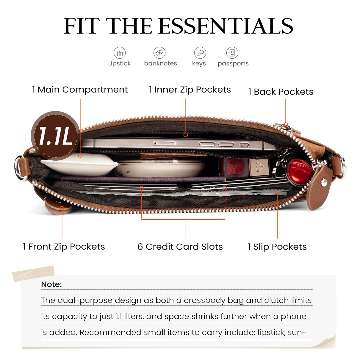 befen Leather Wristlet Wallets for Women, RFID Blocking Small Crossbody Bags, Women Leather Purses Handbags Shoulder Bag Trendy Clutch Purse with Adjustable Shoulder Strap and Wrist Strap, Brown