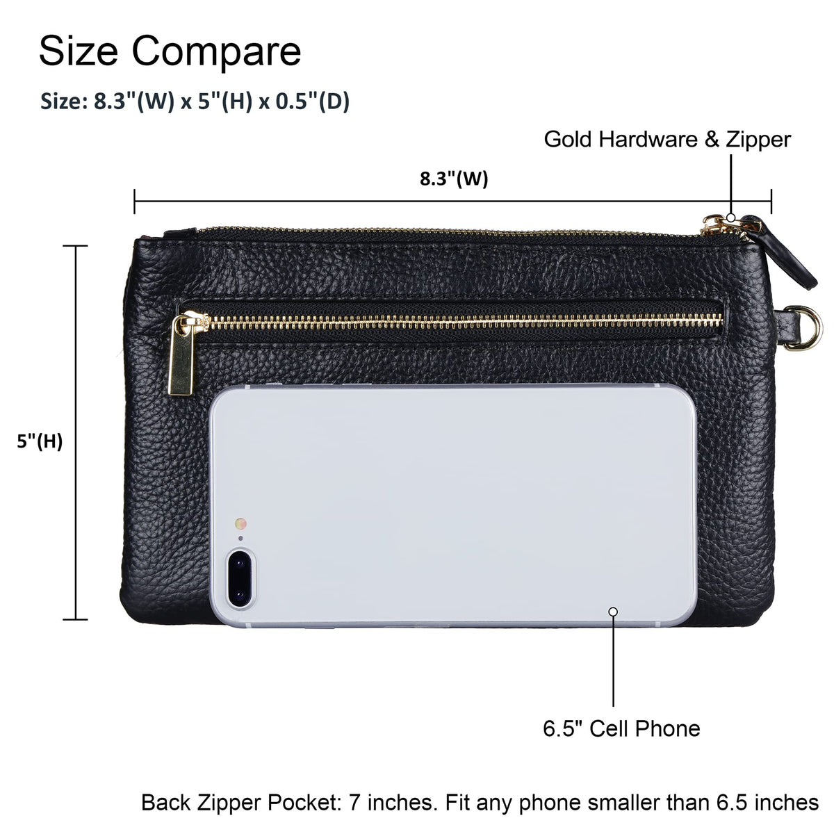 befen Black Genuine Leather Wristlet Clutch RFID Blocking Bag Cell Phone Wallet Purse Smartphone Wristlet Wallet Purses and Handbags for Women