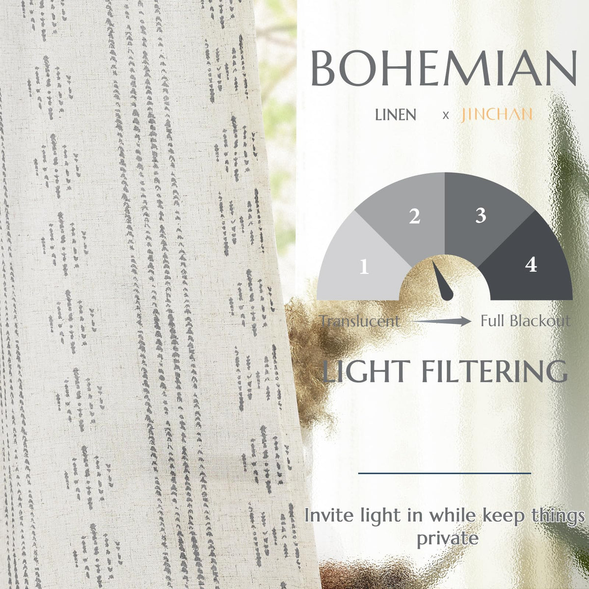 jinchan Boho Curtains Linen Blend Drapes for Bedroom Farmhouse Grey Curtains 84 Inches Long 2 Panels for Living Room Geometric Striped Window Window Treatment Set Rod Pocket Grey on Beige
