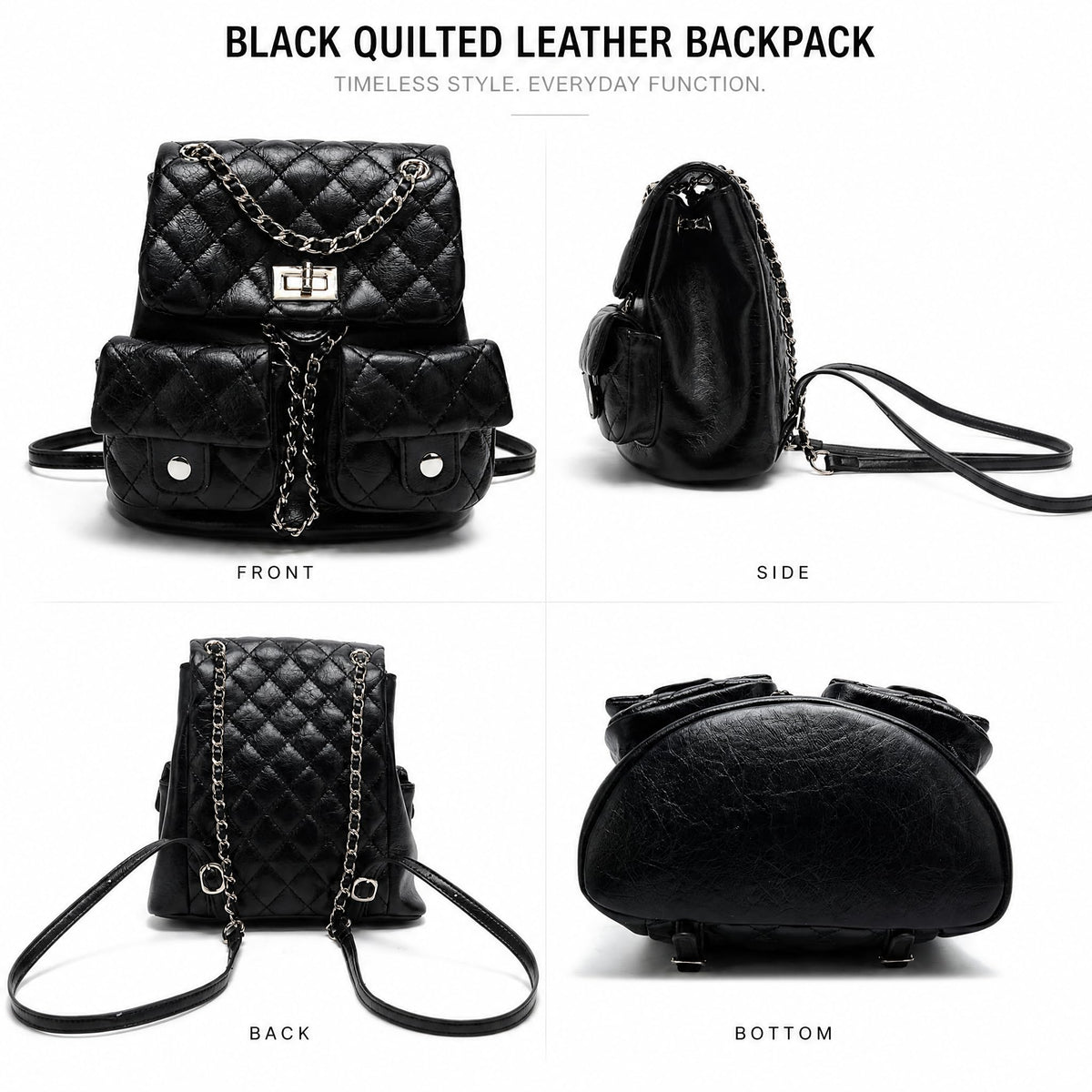 COC.EFRENAR Quilted Mini Backpack for Women, Chain Strap Small Purse with Flap Closure, Fashion Shoulder Bag Cute Travel Daypack(Black)