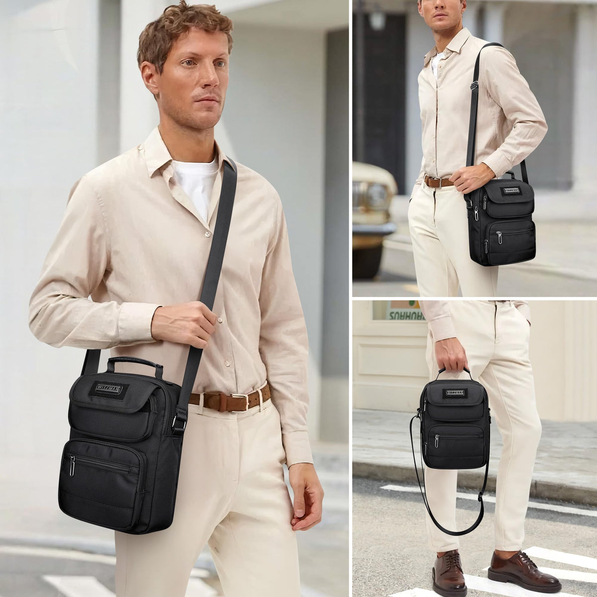 WITZMAN Crossbody Bag for Men Casual Shoulder Bag Lightweight Nylon Messenger Bag Small Man Purse for Work Travel(B710 Black)