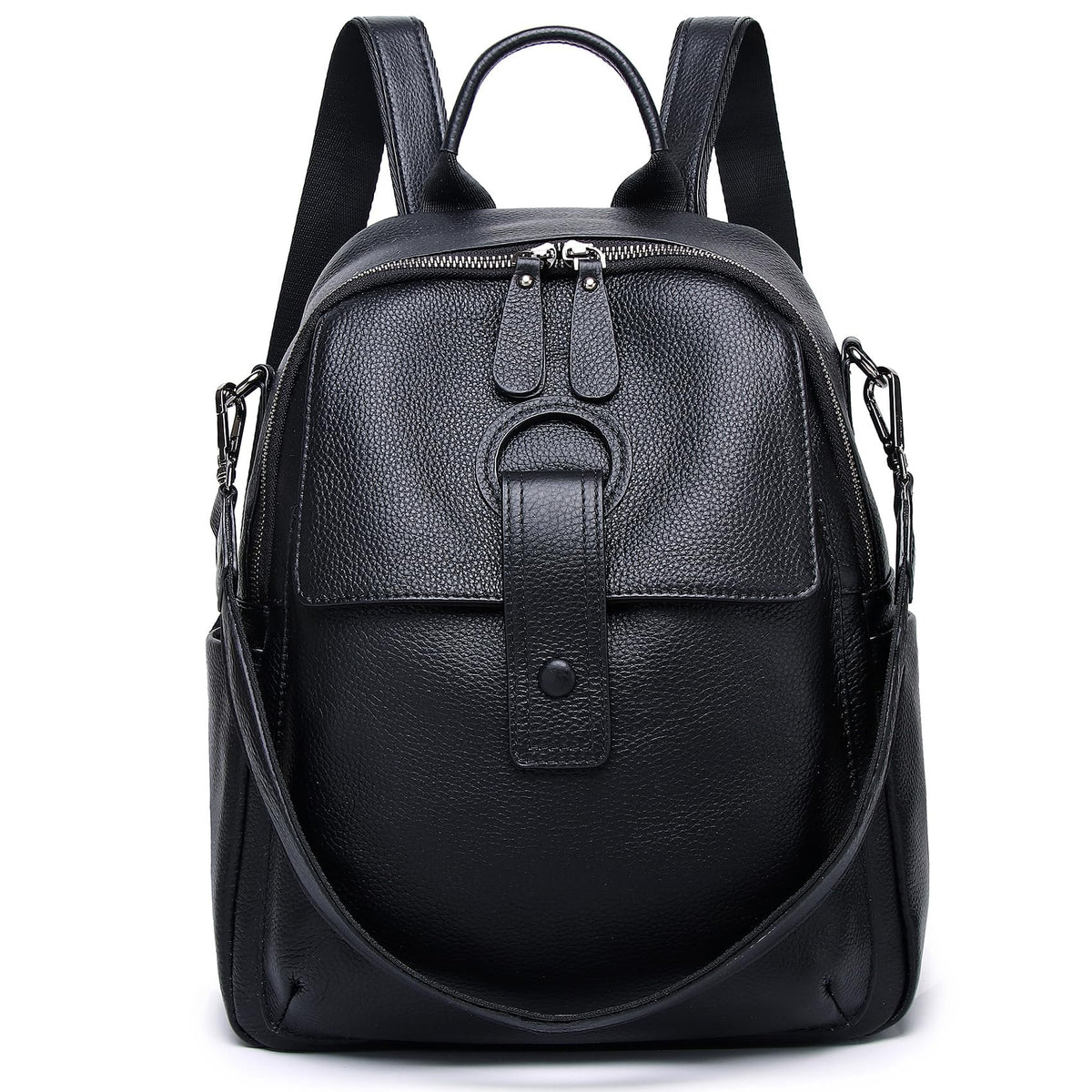 Wesccimo Genuine Leather Backpack Purse For Women Black Real Soft Leather Travel Convertible Ladies Shoulder Bag
