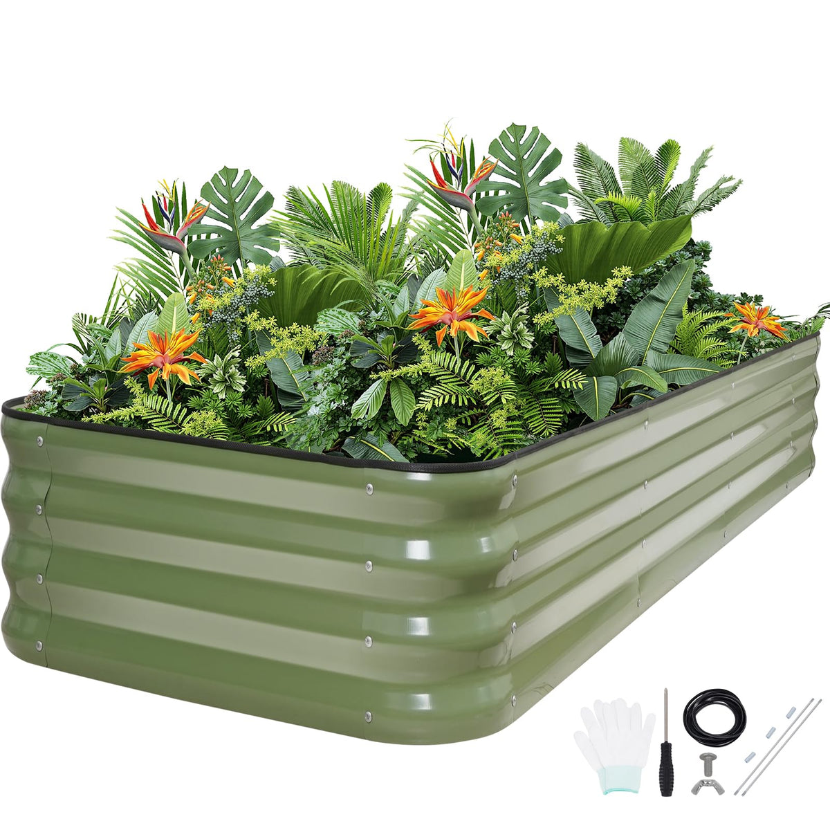5-in-1 Adjustable Raised Garden Bed Kit | Galvanized Planter Boxes for Vegetables, Flowers | 12" Tall, Multiple Sizes (8x3x1ft, 9x2x1ft, 10x1x1ft, 6x5x1ft, 7x4x1ft) | Outdoor Metal Raised Bed, Green