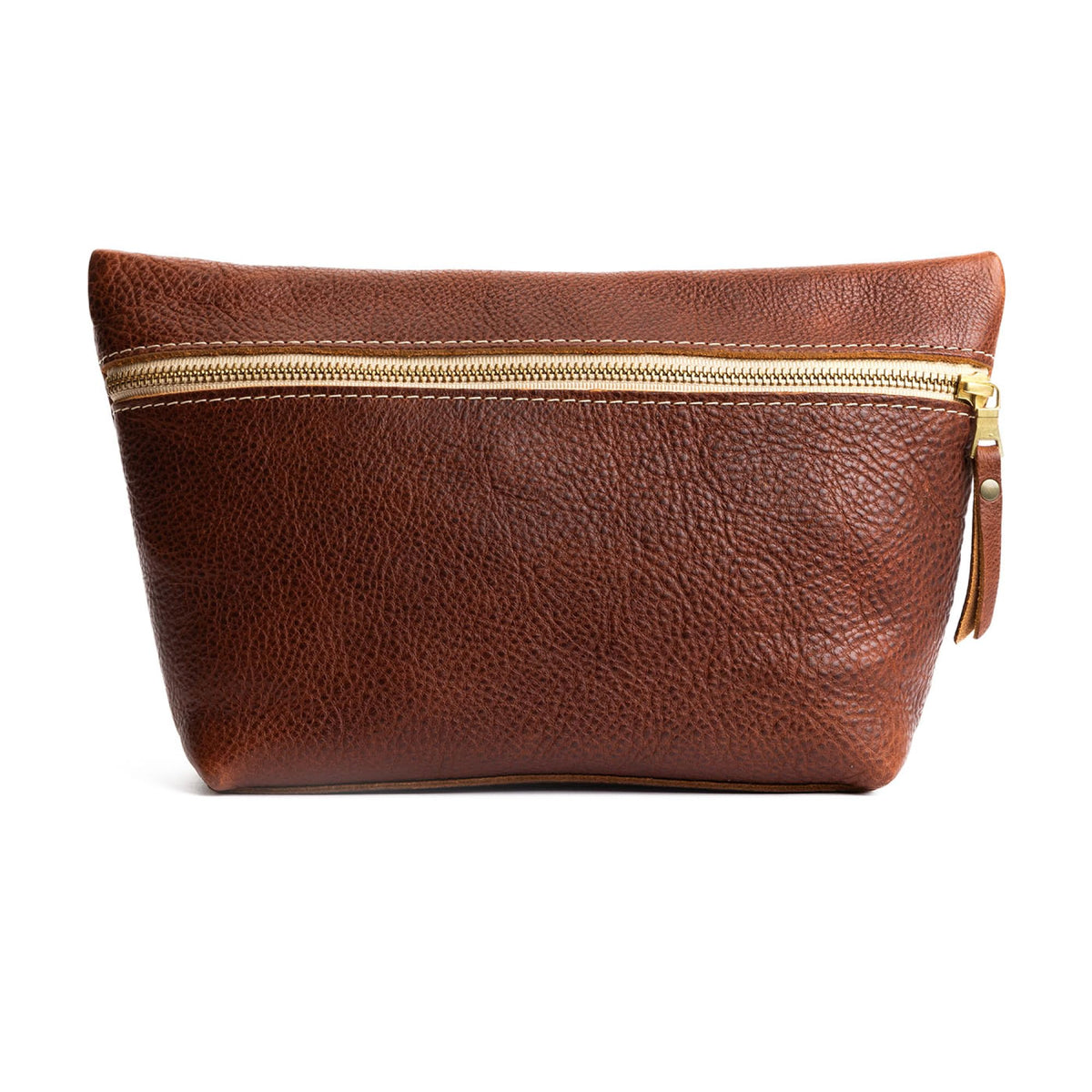Portland Leather Goods Makeup Bag – Travel Friendly Cosmetic Bag with Zipper Closure for Organizing Makeup & Toiletries – Handmade from the Finest Full-Grain Hides – Extra Large, Nutmeg