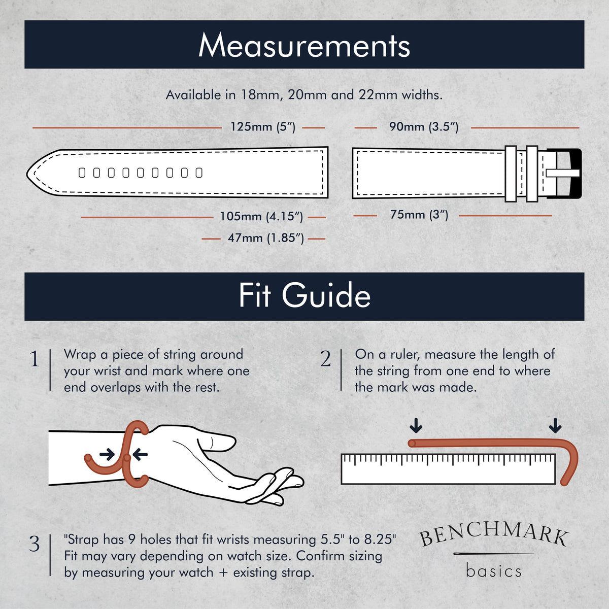 Benchmark Canvas Watch Band - Quick Release Cotton Fabric Watch Straps for Men & Women (22mm, Grey)