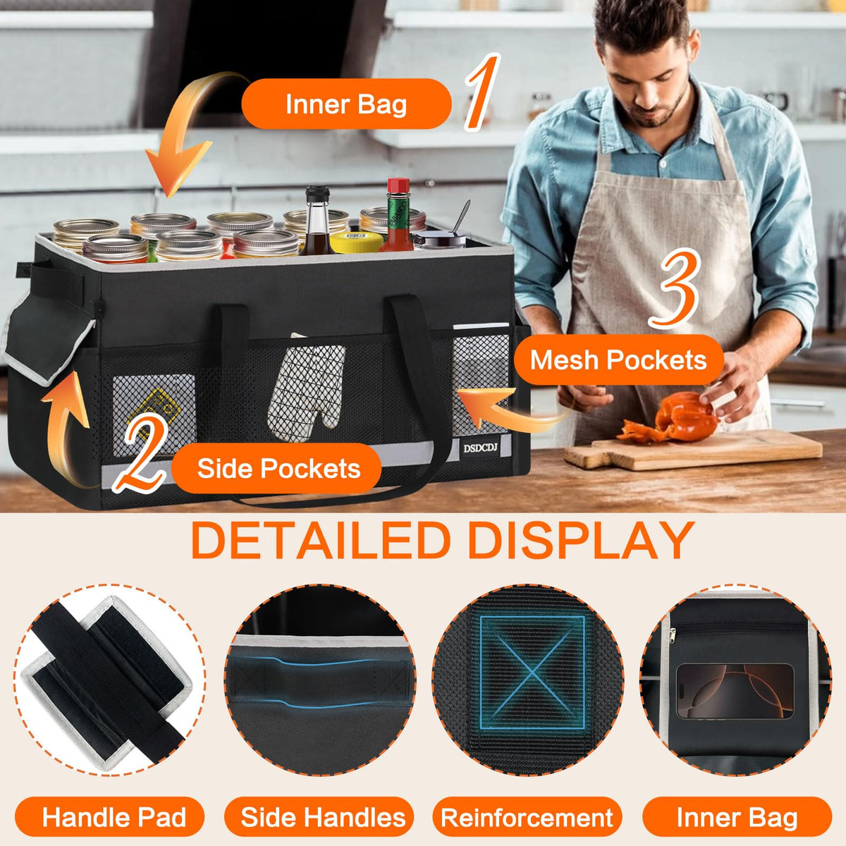 DSDCDJ Upgrade Extra Large Utility Tote Bag with Reflective Strip, Standing Reusable Grocery Bags with Hard Bottom & 4 Sided Reinforced, Collapsible Utility Tote with Handles for Shopping, Beach, Car