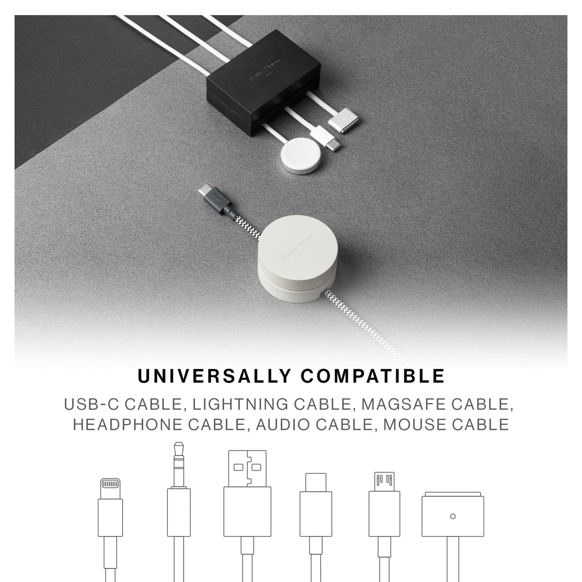Native Union Weighter – Cable Weight/Holder Desk Accessory for Workspace or Nightstand – Non-Slip Cable Organizer – Metal and Silicone Design – for All Cables Including USB-C & Lightning (Black)