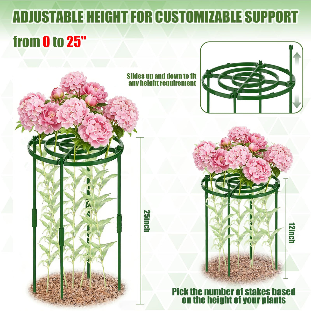 4 Pack Peony Cages and Supports, 11.8" D x 25" H Plant Supports for Outdoor Plants, Peony Support Cage Flower Support Rings, Plant Support Ring for Rose Tomato Hydrangea Strawberry