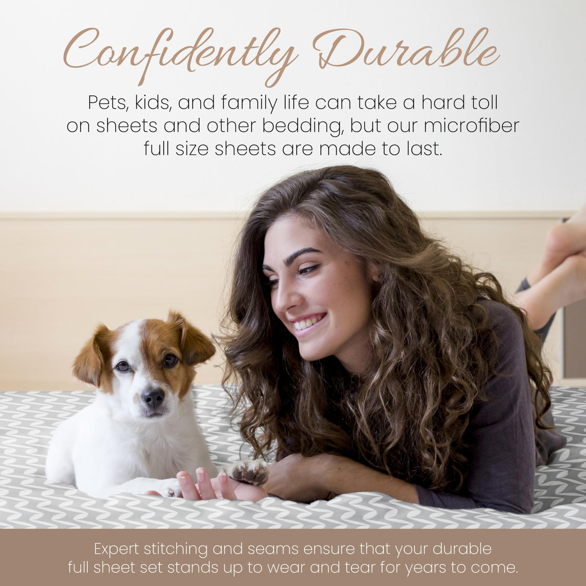 Linen Market Double-Brushed Patterned Microfiber Full Sheet Set 4 Piece – Oeko-TEX Certified Ultra Soft & Wrinkle-Free - 16" Deep Pocket Sheets - Easy Care Full Size - Puffed Chevron Light Gray