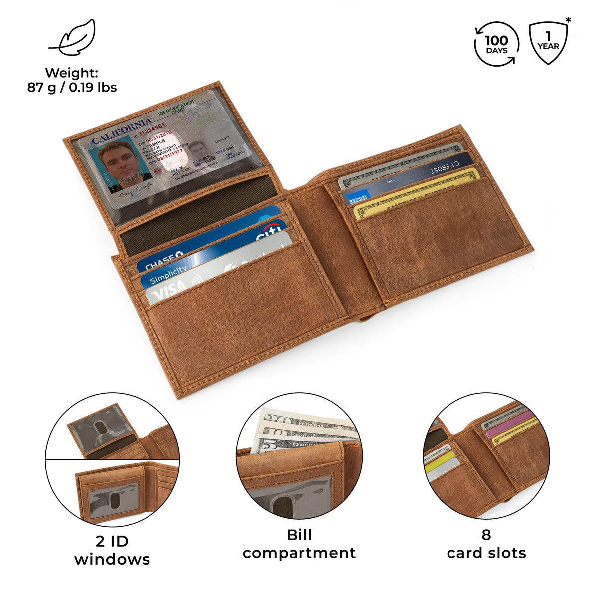 BERLINER BAGS Premium Genuine Leather Mens Wallet Peter – Slim Front Pocket Bifold Wallet for Men, Minimalist Design, RFID Blocking, Holds 8 Cards, ID Window, Gift Box - Brown