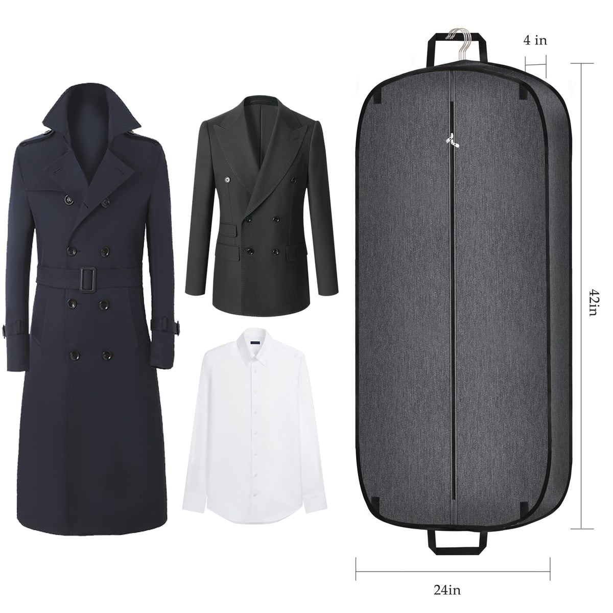 Limoomil Heavy Duty Waterproof Garment Bag for Travel, Tear Resistance Suit Bag for Men Travel for Suits, Tuxedos, Coats, Uniform. 42 inch, Darkgrey, 2 Pack.…