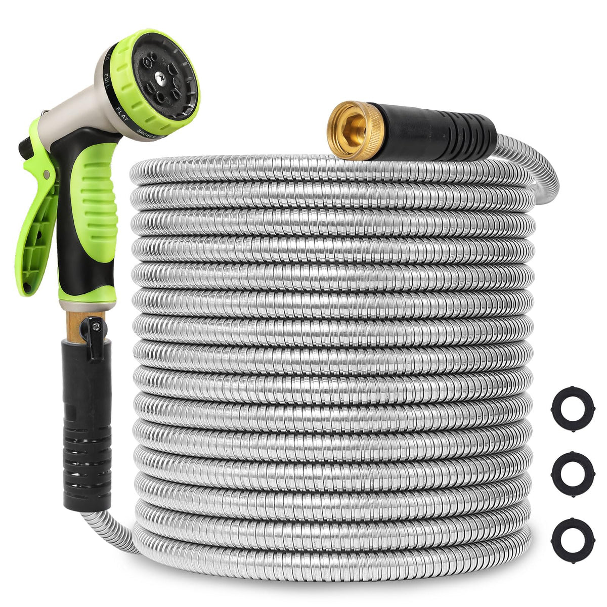 Svansea Metal Garden Hose 75ft Stainless Steel Hose Heavy Duty Flexible Water Hose with 10 Way Spray Nozzle 3/4 Solid Brass Fittings-Outdoor Yard Lightweight No Kink Leak Resistant Water Pipe