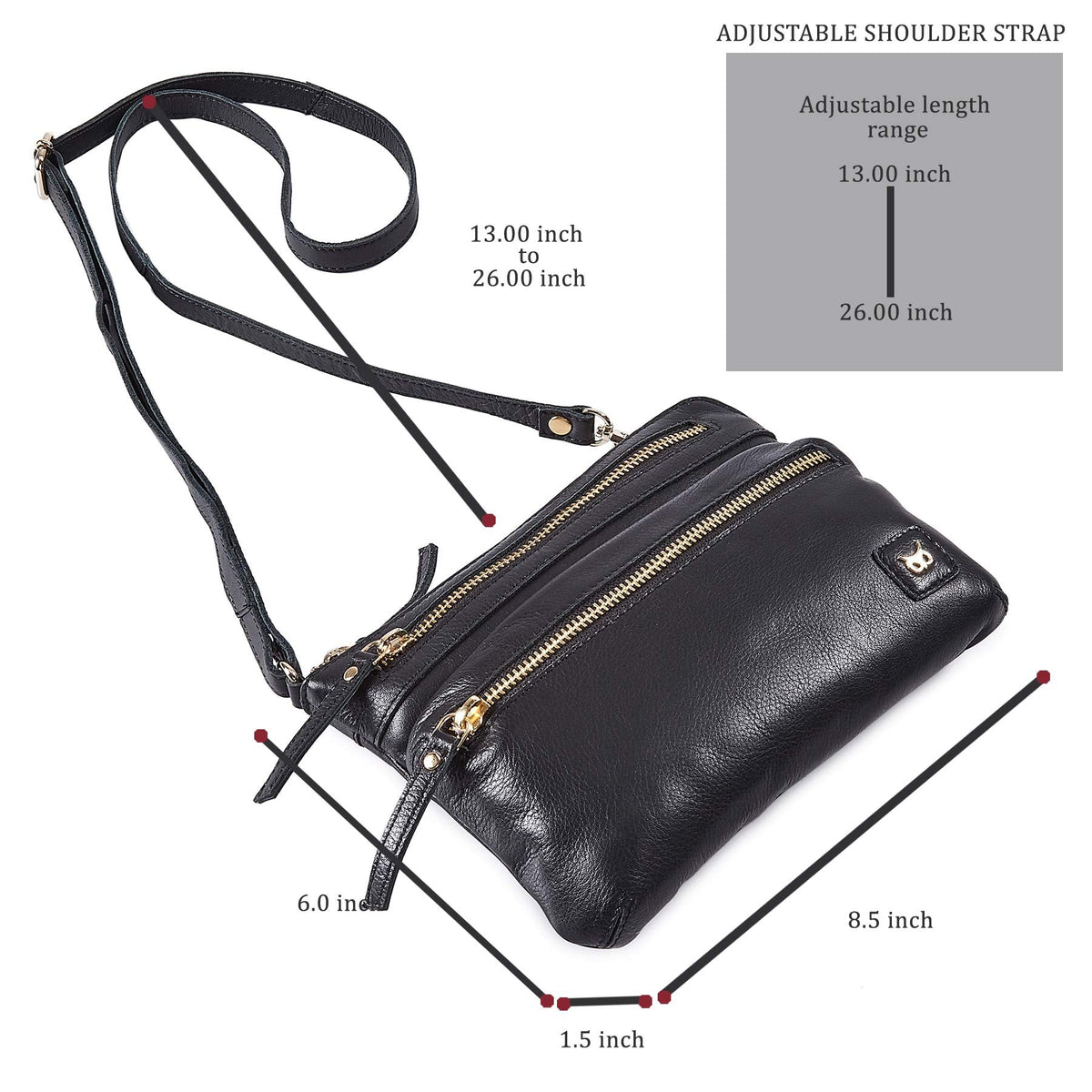Small Crossbody Bags for Women Leather Sling Purse with Adjustable Strap Multi Pocket Cross Over for Travel & Gift (Black Nappa)