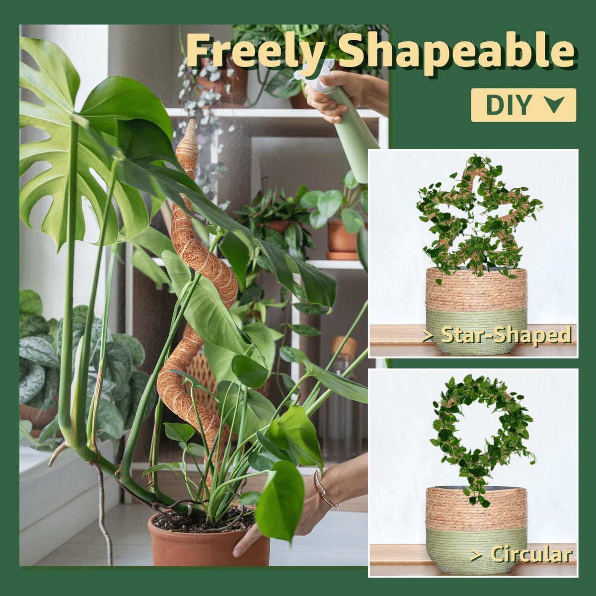 Vanut 2-Pack 60in Large Moss Pole for Monstera, Bendable & Sturdy Pothos Plant Climber Support, Philodendron, Fishbone Cactus & Indoor Tropical Houseplants, Made for Coco Coir