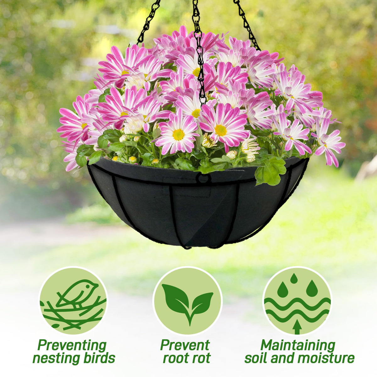 Sumloty 4 Pack 16 Inch Fabric Planter Basket Liner- Felt Flower Pot Liners Replacement Coco Fiber Liner for Hanging Basket Flowers Round Hanging Basket Liners Prevent Birds from Nesting
