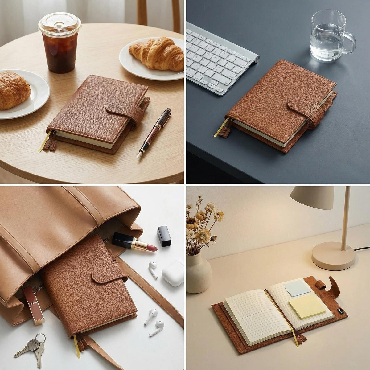 2026 New Genuine Leather A6 Notebook Cover Fits Hobonichi Cousin, Stalogy, LEUCHTTURM1917 and Midori MD Planners, with Pen Loop, Card Slots, Bookmarks and Back Pocket