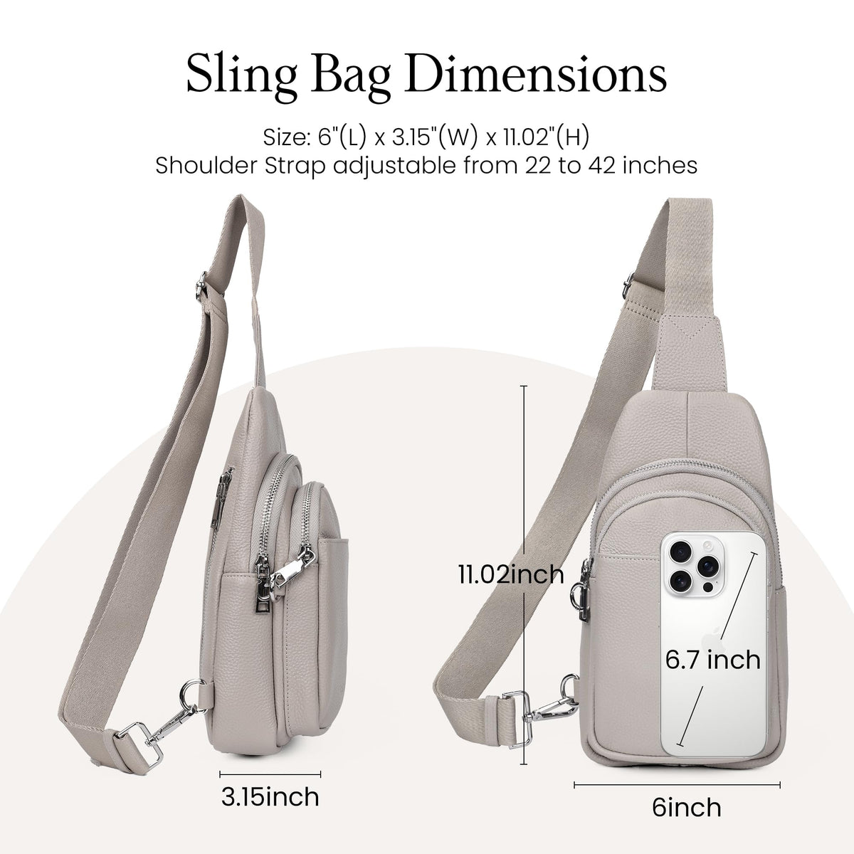 befen Soft Real Leather Small Sling Bag for Women Anti Theft Crossbody Bags Fanny Packs Travel Purses with RFID Blocking Card Slots Beige Grey