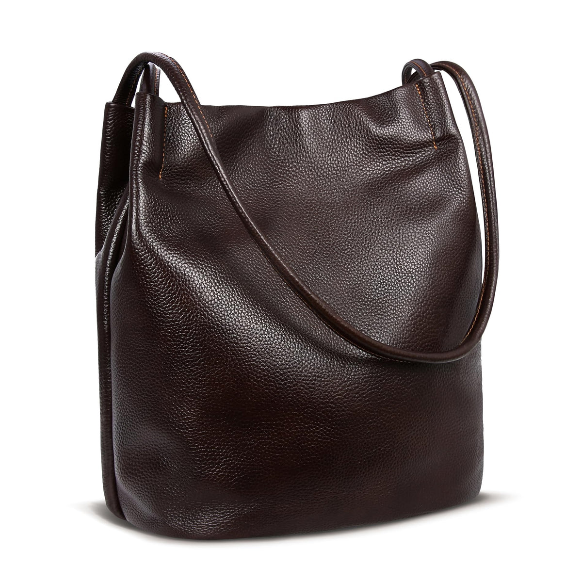 Iswee Bucket Bag for Women Genuine Leather Shoulder Bag Coffee Brown Large Hobo Purse for 2025 Fashion Designer Purse with Magnetic Snap Closure (Coffee-Lichee)