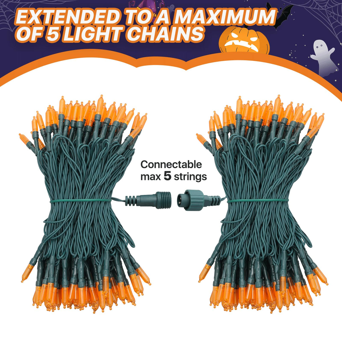 mollie LED Mini Christmas String Lights, 100 Count, 43ft, Waterproof, Green Wire, Orange, Model GVLV30V100R-J16