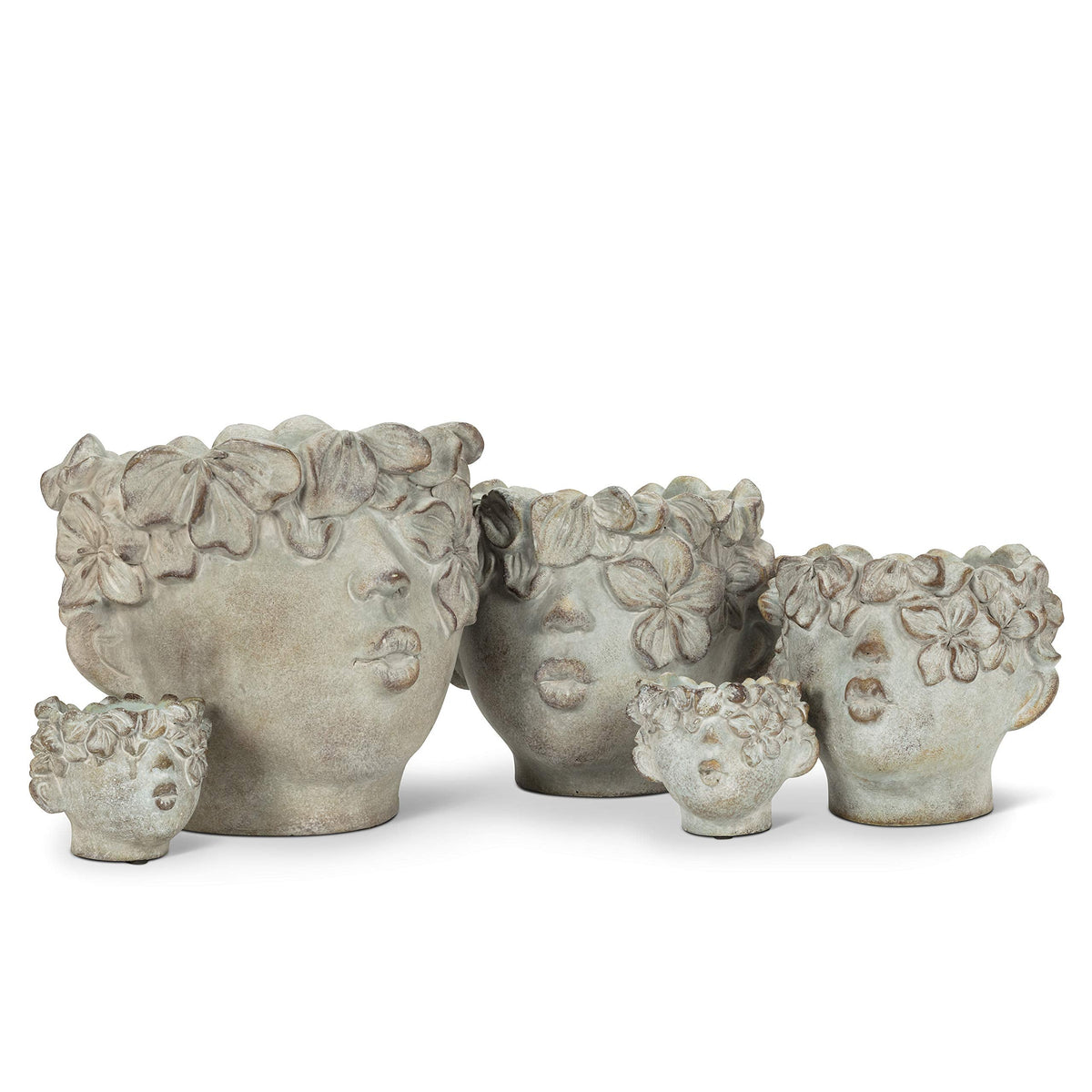 Abbott Collection Mini Kissing Face Cement Indoor and Outdoor Planter Pot, Grey (4" H)