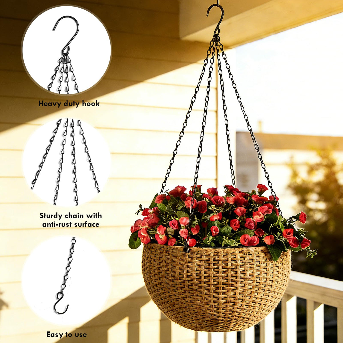 Geehouz 3 Pack 23 Inch Plant Hanger Chains with Hooks - Replacement Hanging Basket Chains for Flower Pots, Planters, Bird Feeders & Lanterns, Indoor/Outdoor Use (Black)