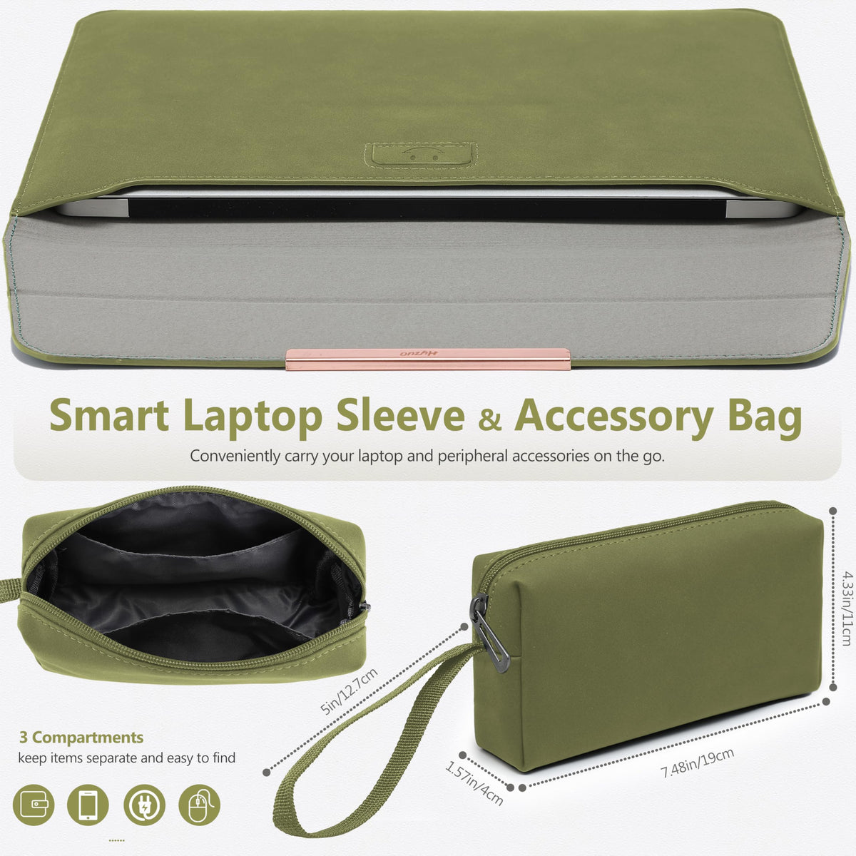HYZUO 13.3-14 Inch Laptop Case Sleeve with Stand for MacBook Pro 14 M5/M4/M3/M2/M1 A3426 A3427 2026-2021, MacBook Air/Pro 13.3, 13.8-13.5 Surface Laptop, HP Spectre X360 13/14, Olive Green(Smiley)