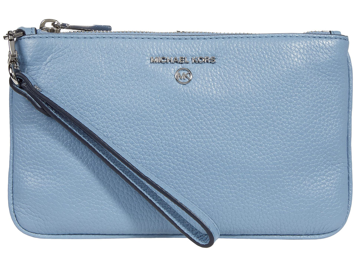 Michael Kors Women's Jet Set Charm Medium Top-Zip Wristlet, Silver-Tone Hardware/Chambray, One Size