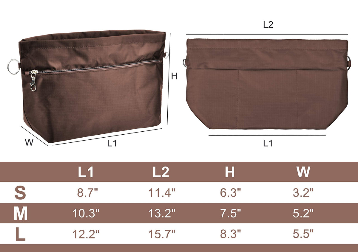 Vercord Purse Organizer Insert Bag Tote Handbags Pocketbook Inserts Organizers Zipper 11 Pockets Coffee Medium