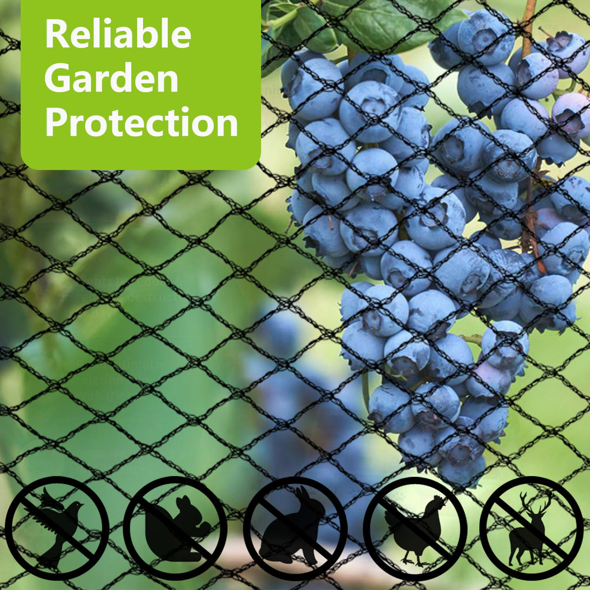 25x50ft Bird Netting, 1 inch Mesh, Heavy Duty Garden Netting for Fruit Trees, Blueberry Bushes, Vegetables, Extra Strong Woven Mesh Against Birds, Deer, Squirrels, Poultry and Other Animals