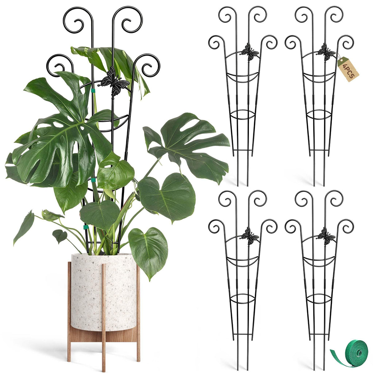 Coomin 32.6in Monstera Plant Support for Indoor Plants, 4P Trellis for Climbing Plants Indoor, Plant Climber Stakes for Potted Plants